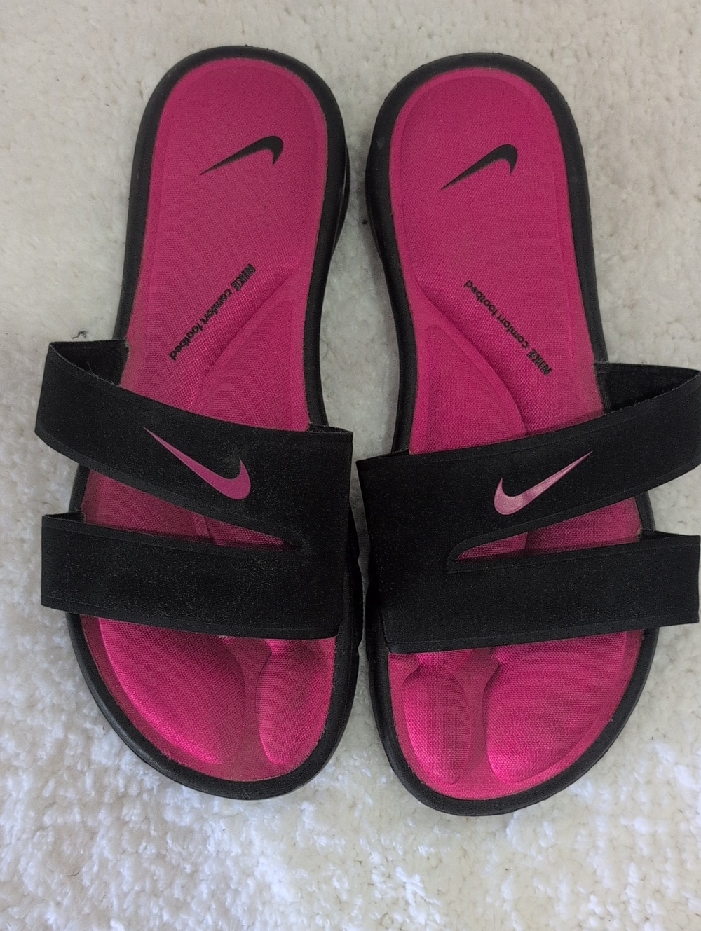 Nike Women’s Double-Strap Slide Sandals in Pink and Black